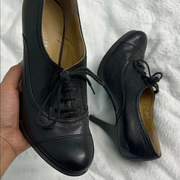 Nine West Black Leather Lace-Up Heel Oxfords 6M - Picture 3 of 8